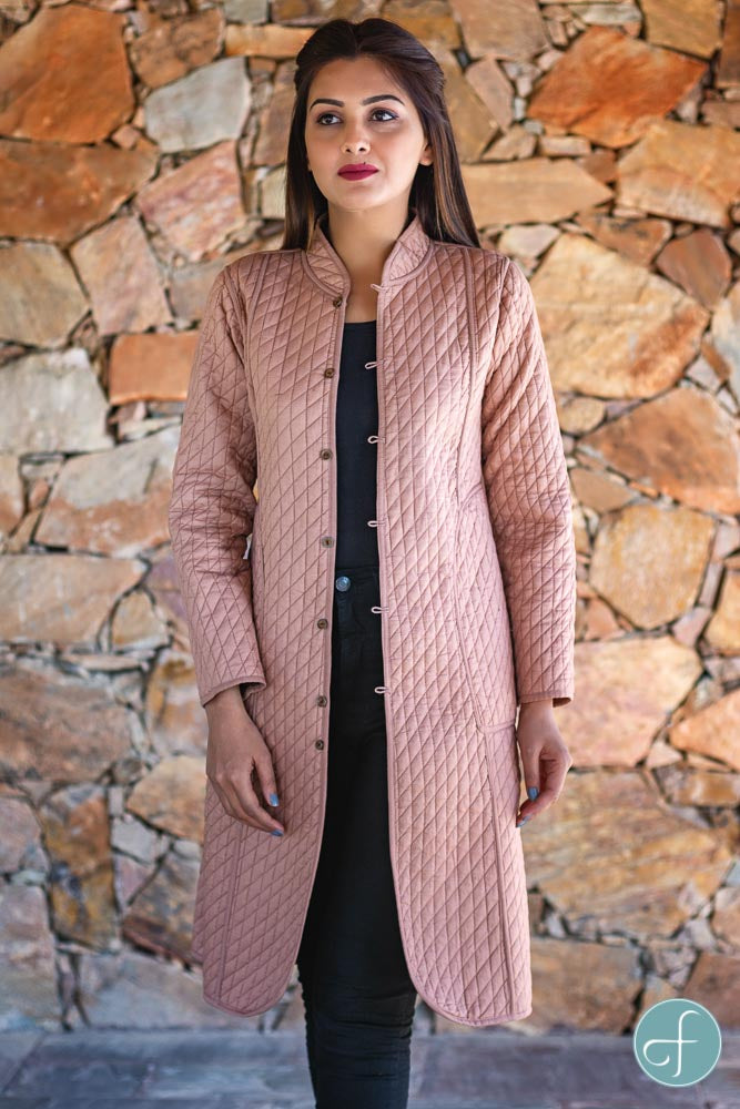 Brown and Peach Reversible Cotton Bundi Quilted Coat- NVQJ262