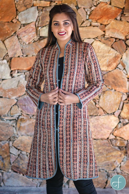 Kalamkari Block Printed Reversible Cotton Quilted Coat- NVQJ253