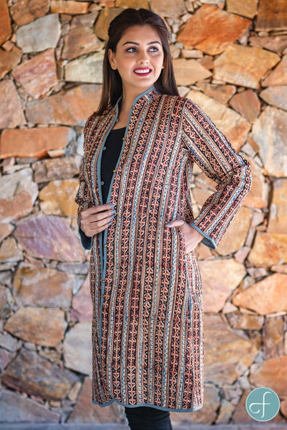 Kalamkari Block Printed Reversible Cotton Quilted Coat- NVQJ253