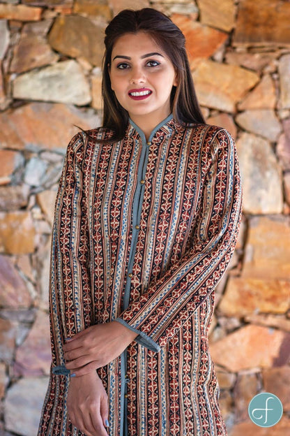 Kalamkari Block Printed Reversible Cotton Quilted Coat- NVQJ253