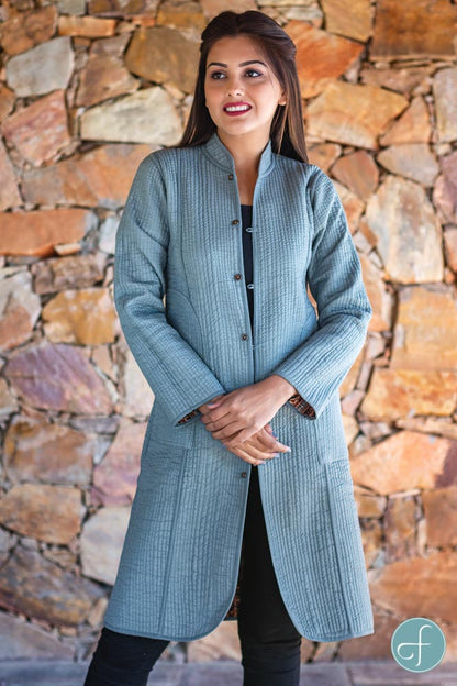 Kalamkari Block Printed Reversible Cotton Quilted Coat- NVQJ253