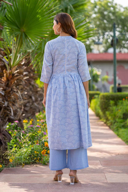 BLUE PRINTED LACE KURTA -NVKS687