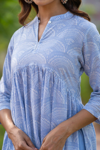 BLUE PRINTED LACE KURTA -NVKS687