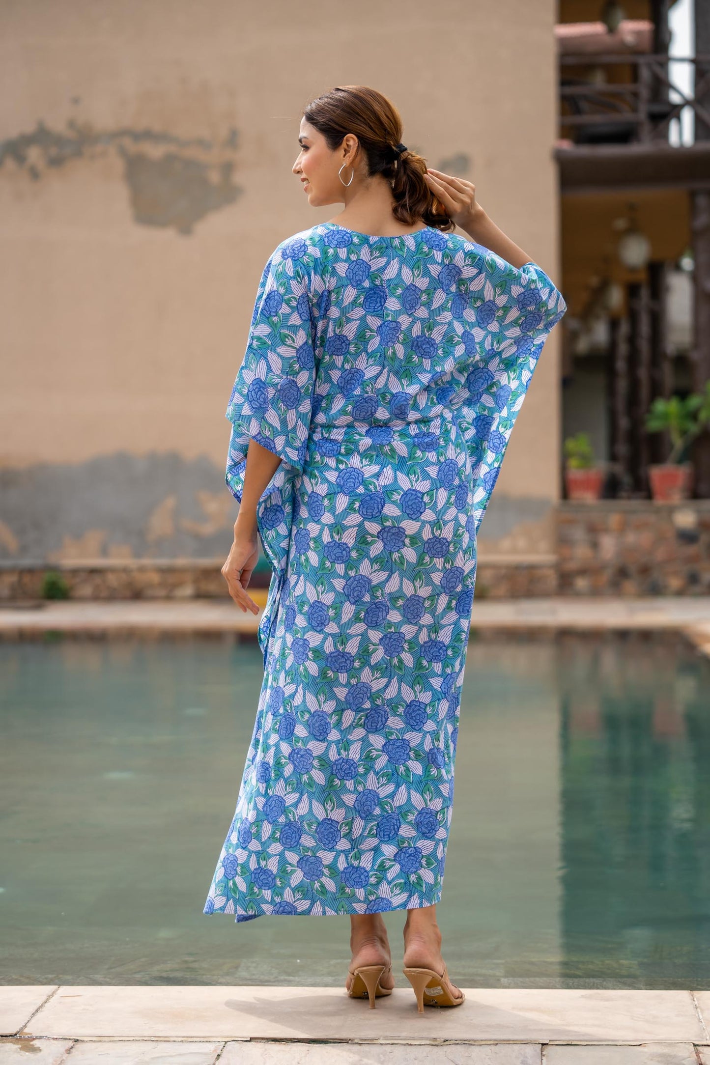 BLUE FLORAL BLOCK PRINTED KAFTAN TOP-NVK428