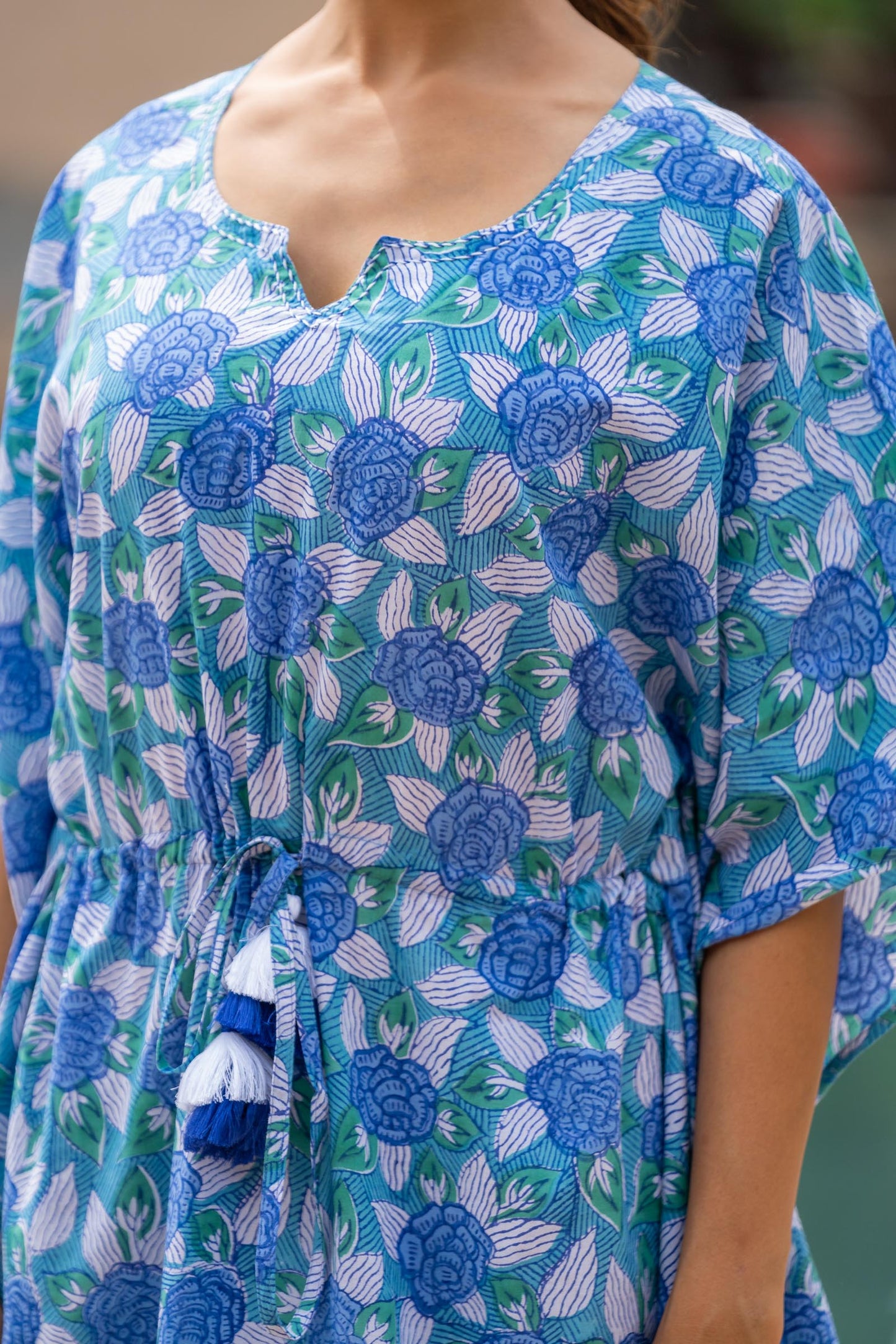 BLUE FLORAL BLOCK PRINTED KAFTAN TOP-NVK428