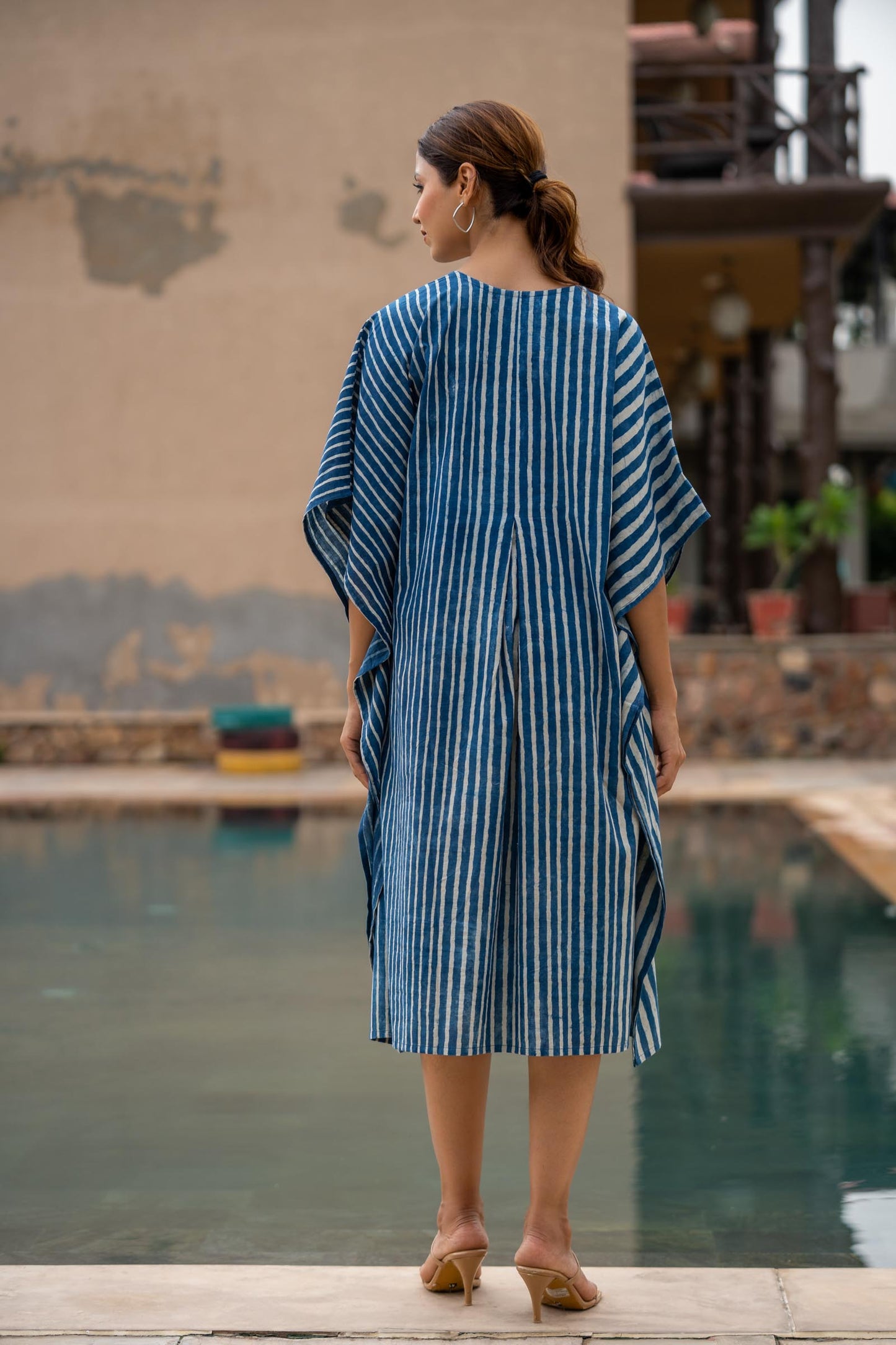 INDIGO STRIPED BLOCK PRINTED KAFTAN-NVK422