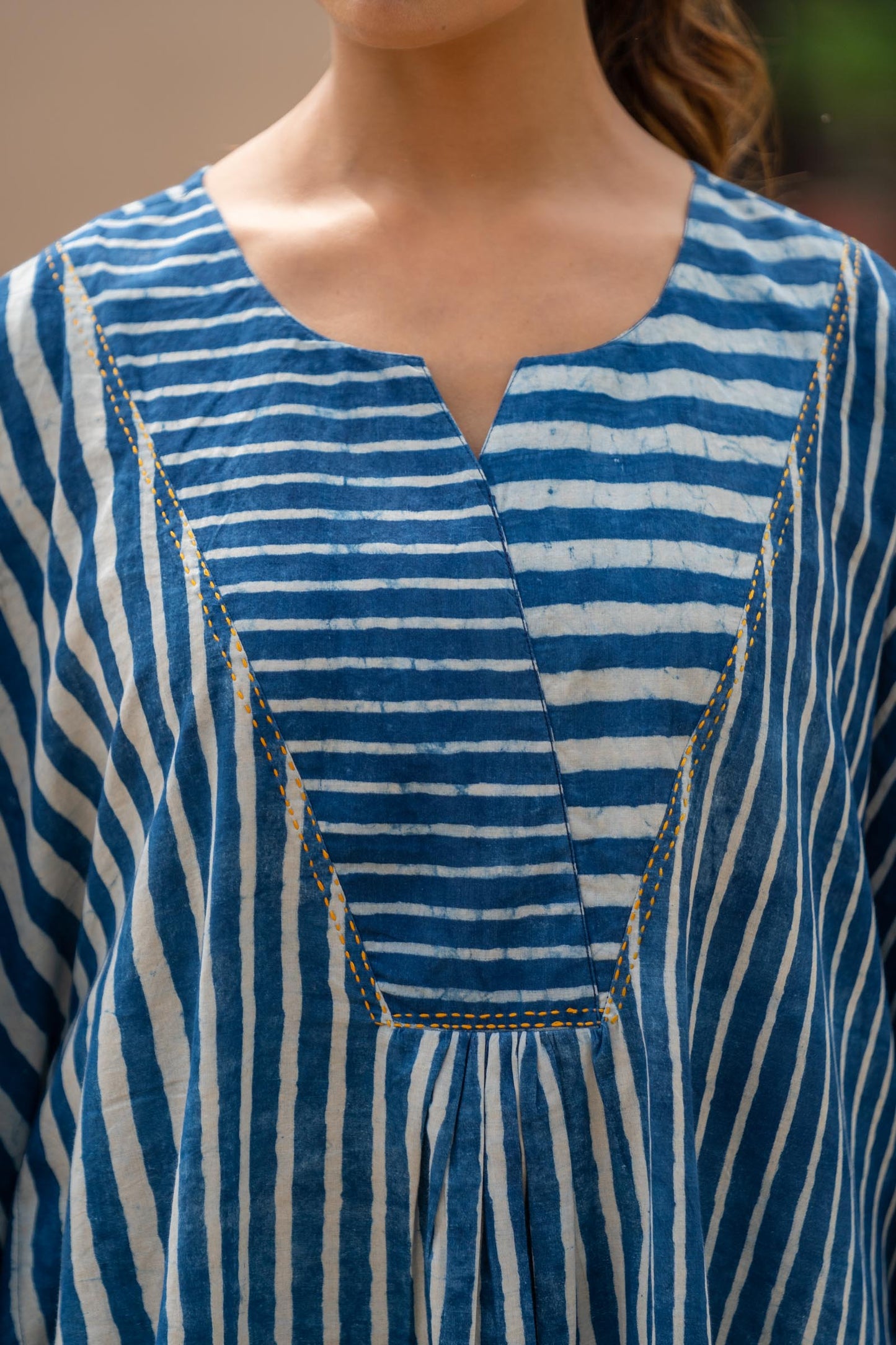 INDIGO STRIPED BLOCK PRINTED KAFTAN-NVK422