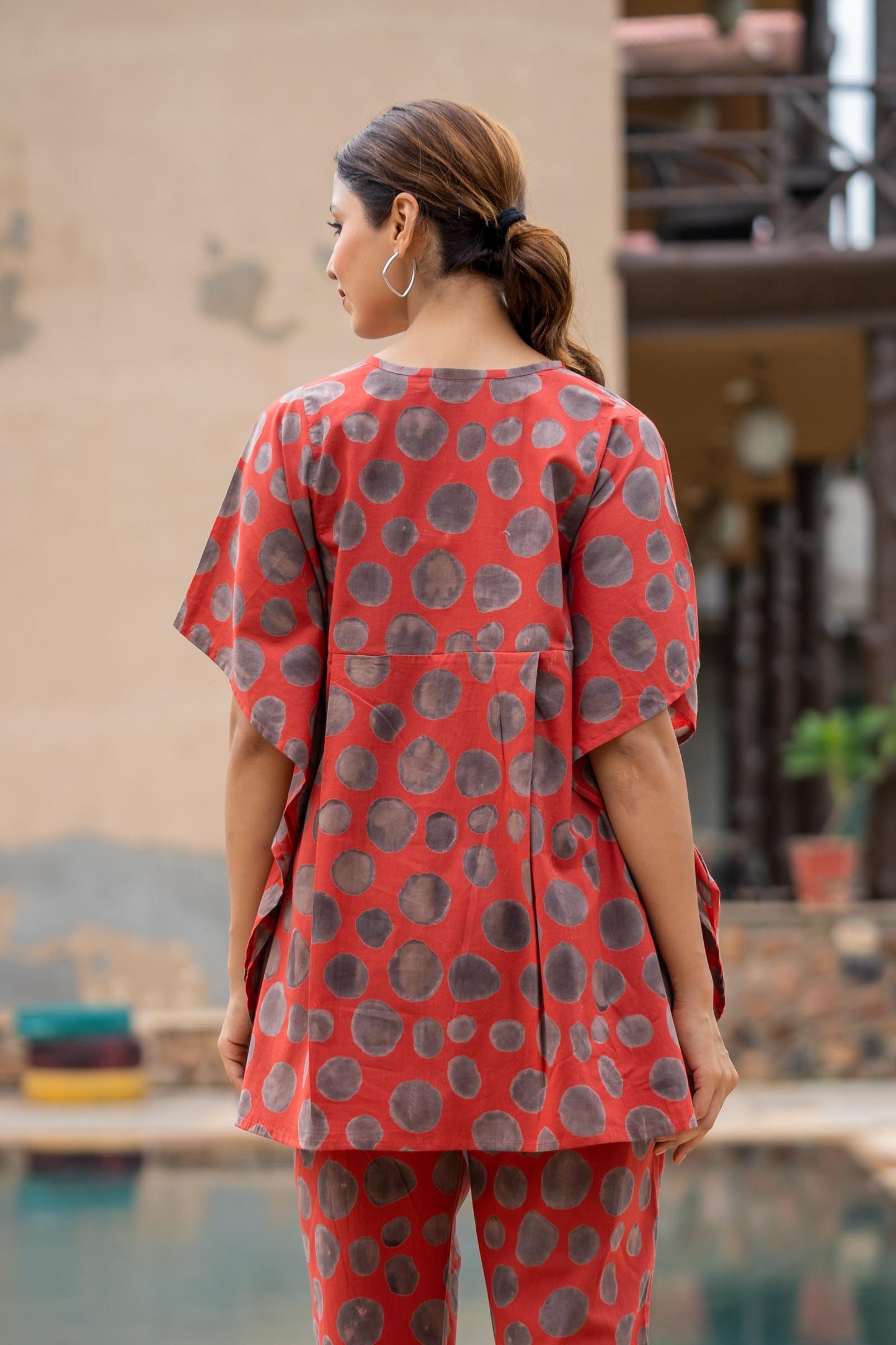 RUST RED PRINTED KAFTAN TOP-NVK427