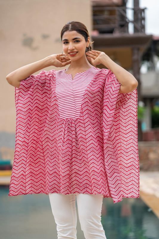 RED BLOCK PRINTED KAFTAN TOP-NVK425