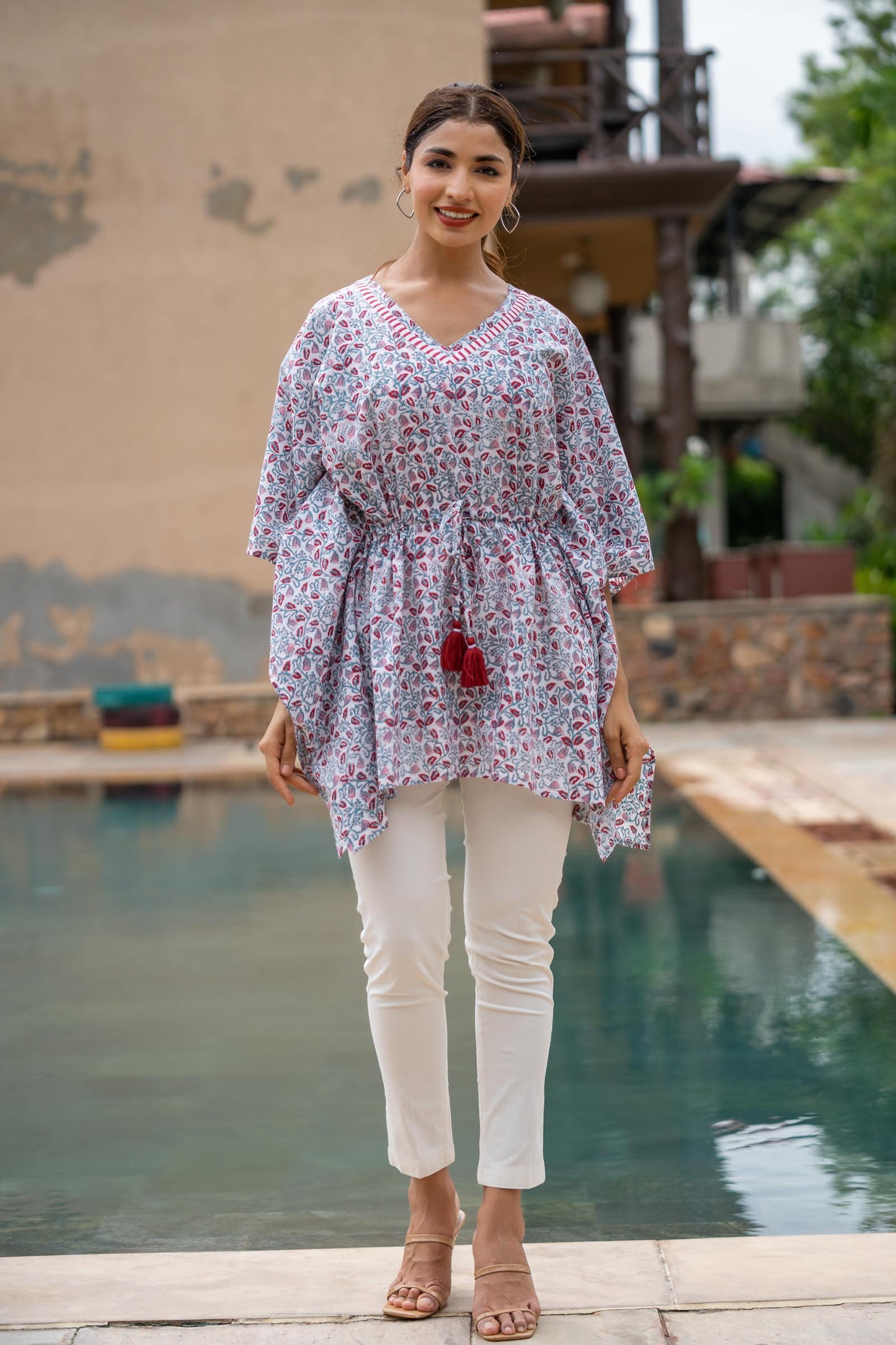 FLORAL BLOCK PRINTED KAFTAN TOP-NVK426