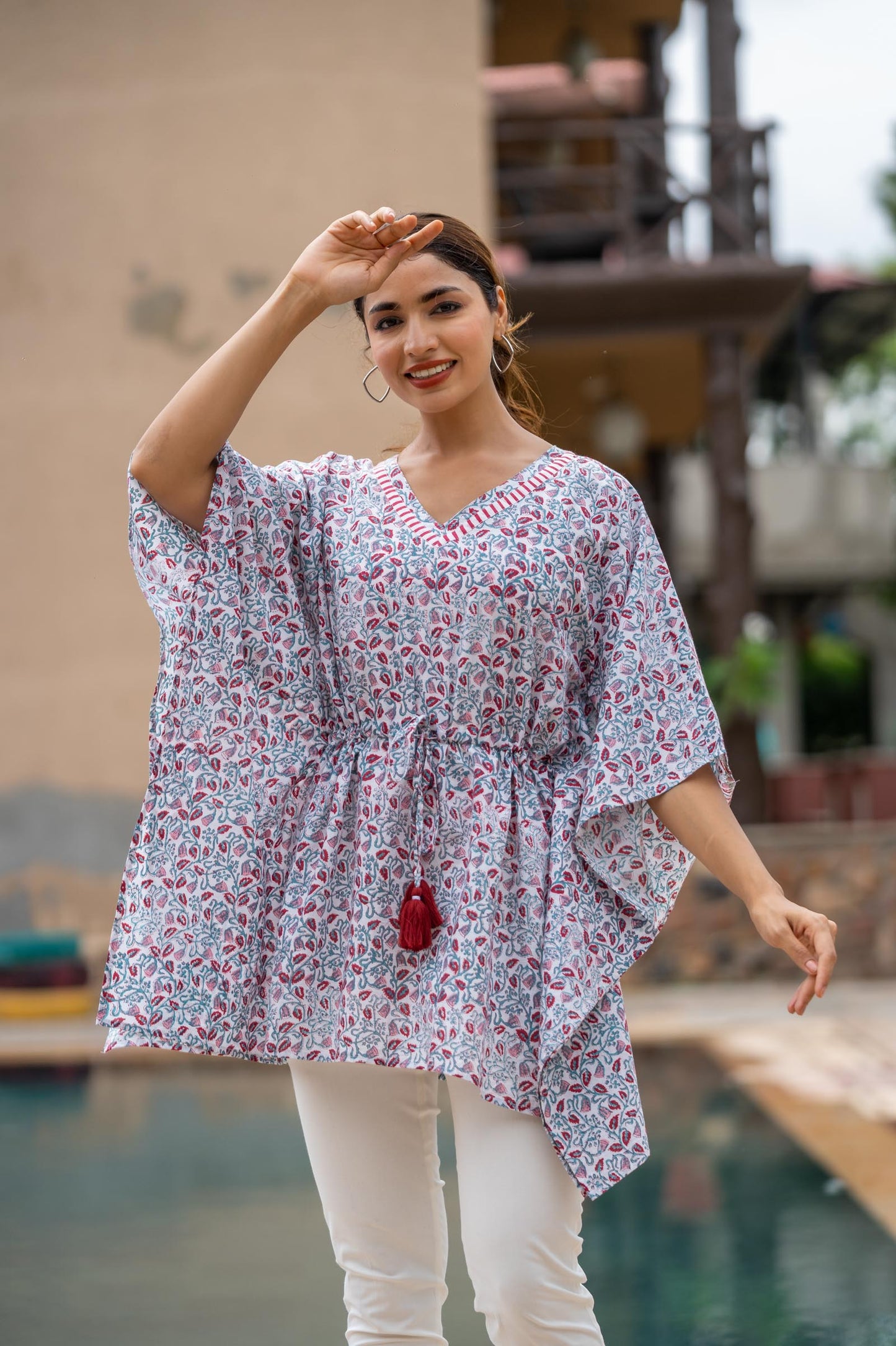 FLORAL BLOCK PRINTED KAFTAN TOP-NVK426