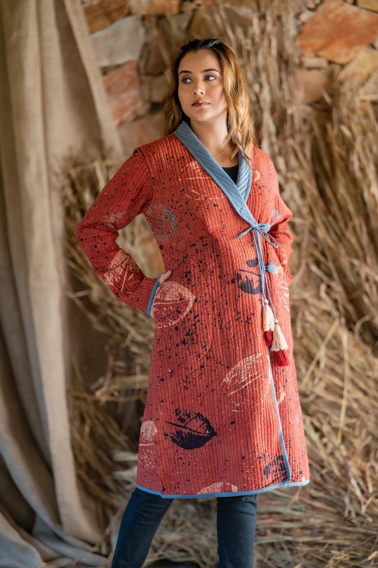 Ajrakh Block Printed Quilted Jacket- NVQJ468