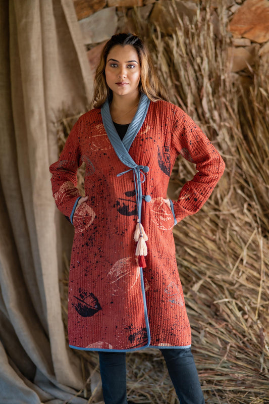 Ajrakh Block Printed Quilted Jacket- NVQJ468