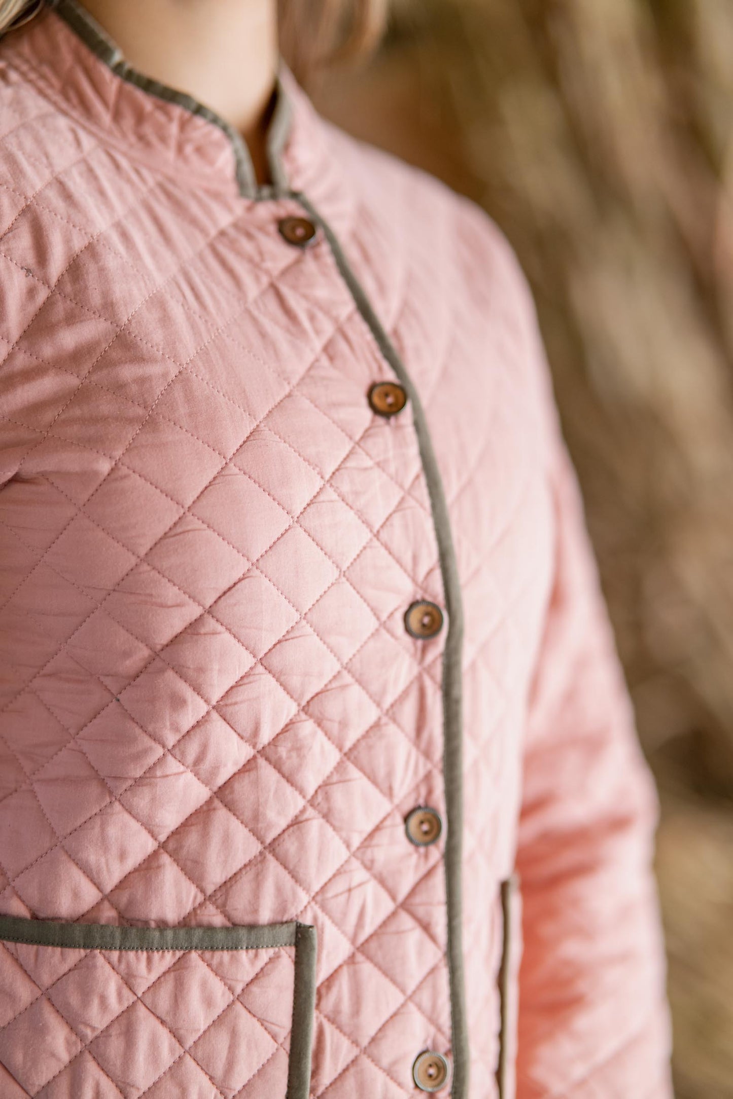 Pink Brown Reversible Quilted Women Jacket-NVQJ508