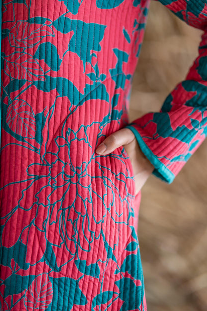 Green Pink Quilted Bukhara Jacket- NVQJ470 SALE