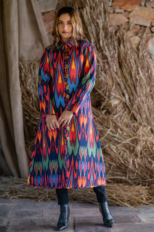 Multicolor Printed Long Jacket-NVQJ499