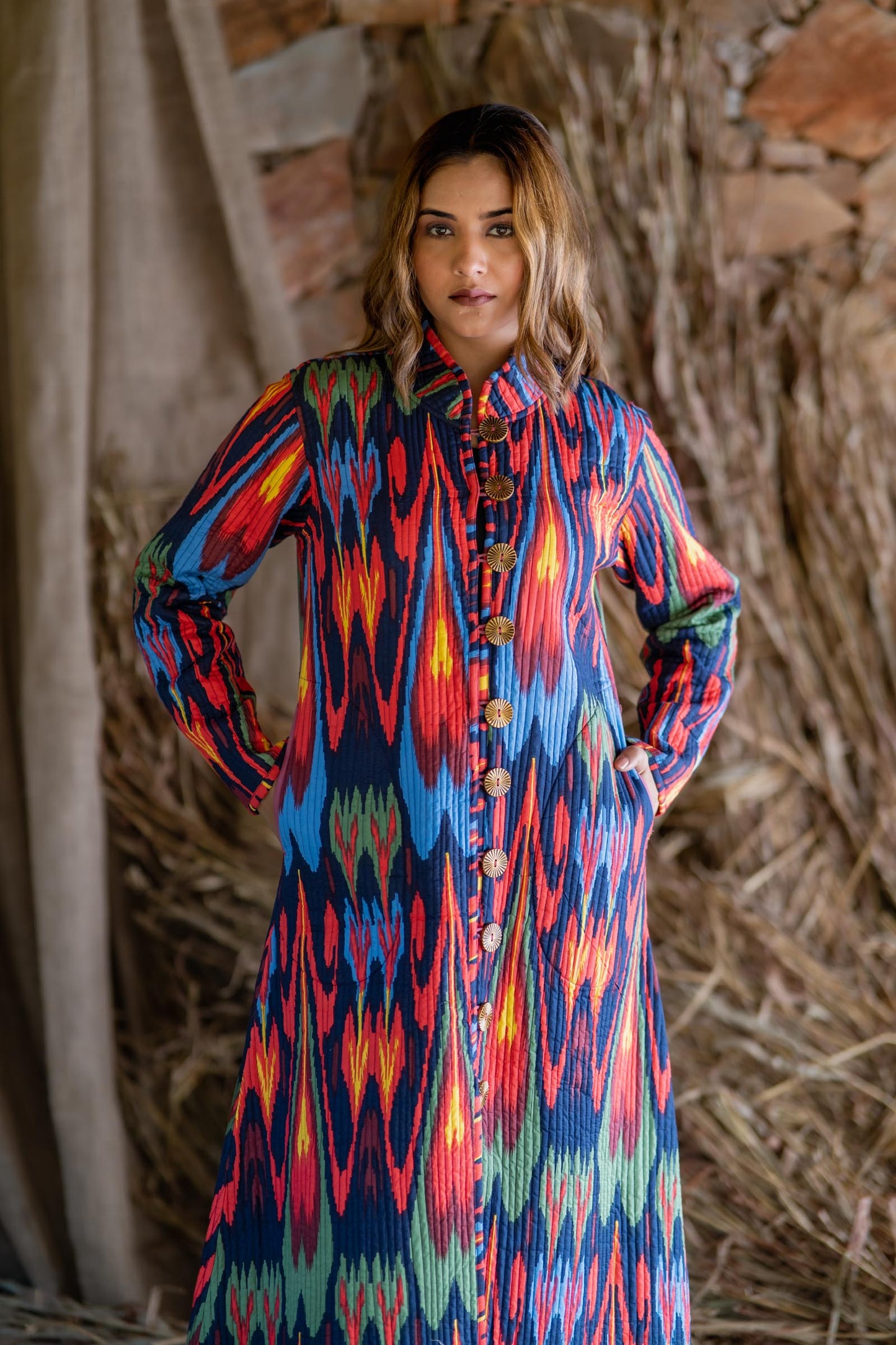 Multicolor Printed Long Jacket-NVQJ499