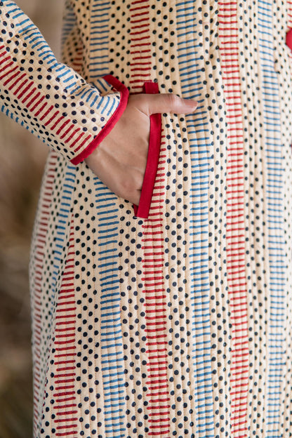 Bagru Red Quilted Bukhara Jacket- NVQJ476