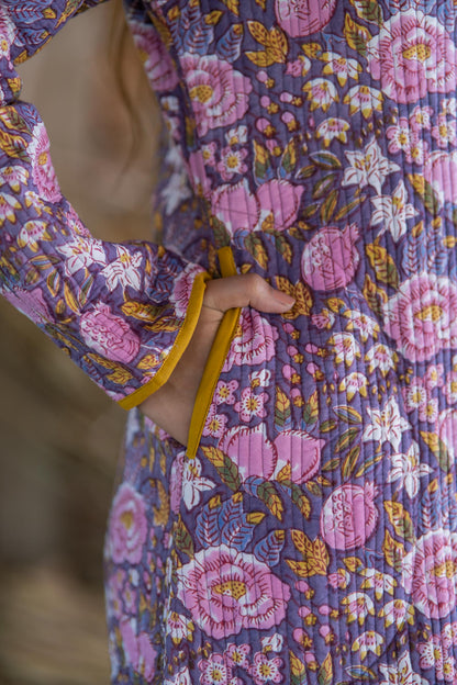Violet Block Printed Quilted  Bukhara Jacket- NVQJ481