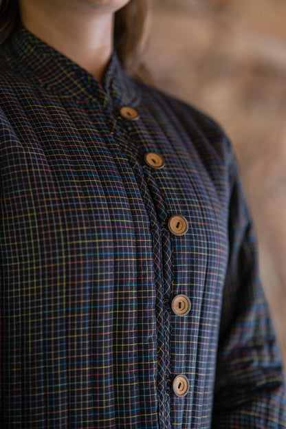 Black Checks Cotton Reversible Quilted Jacket-NVQJ511 SALE