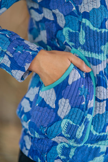 Floral Block Printed Quilted Bomber Jacket-NVQJ498