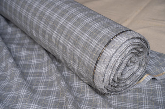 GREY CHECKS TWEED WOOL FABRIC-HF6285