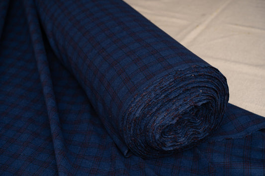 NAVY BLUE CHECKS TWEED WOOL FABRIC-HF6288