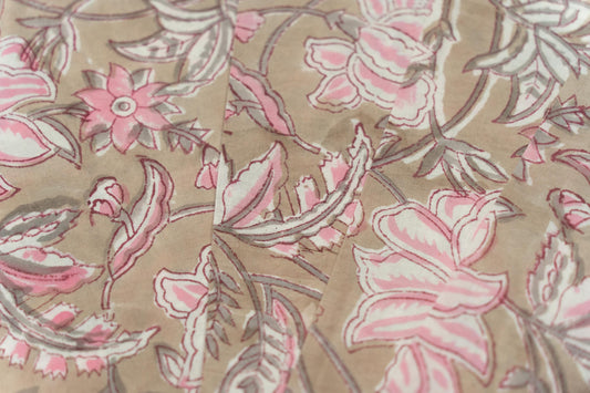 PINK FLORAL BLOCK PRINTED FABRIC-HF6299