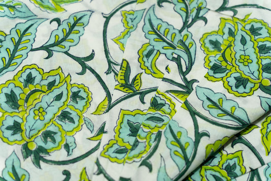 GREEN FLORAL BLOCK PRINTED FABRIC-HF6300