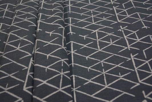 UPHOLSTERY GREY DIAMOND BLOCK PRINTED FABRIC-UF90