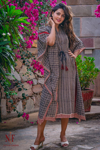 BAGRU PRINTED COTTON KAFTAN DRESS-NVK26