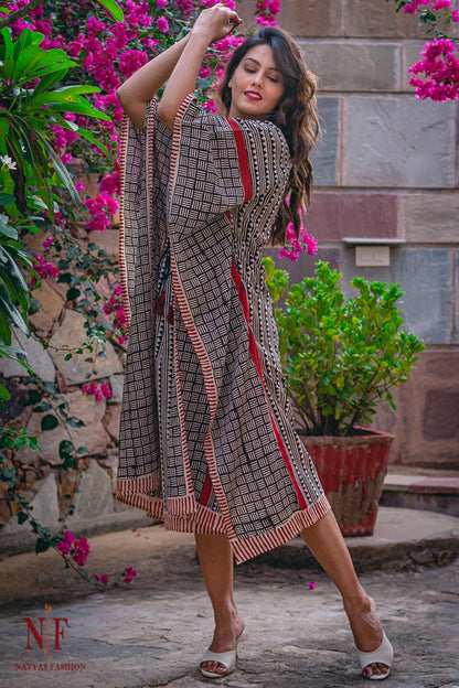 BAGRU PRINTED COTTON KAFTAN DRESS-NVK26
