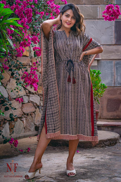 BAGRU PRINTED COTTON KAFTAN DRESS-NVK26