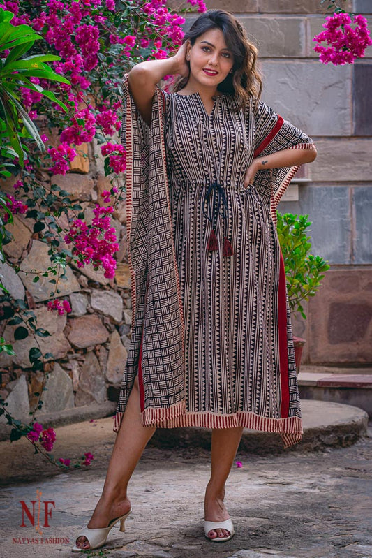 BAGRU PRINTED COTTON KAFTAN DRESS-NVK26