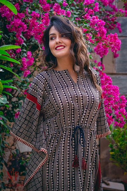BAGRU PRINTED COTTON KAFTAN DRESS-NVK26