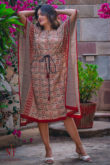 BAGRU BLOCK PRINTED COTTON KAFTAN DRESS-NVK28