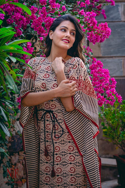 BAGRU BLOCK PRINTED COTTON KAFTAN DRESS-NVK28