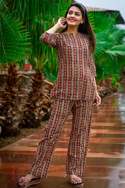 KALAMKARI HAND BLOCK PRINTED COTTON NIGHT SUIT-NS23
