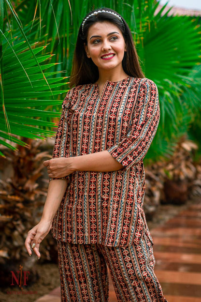 KALAMKARI HAND BLOCK PRINTED COTTON NIGHT SUIT-NS23