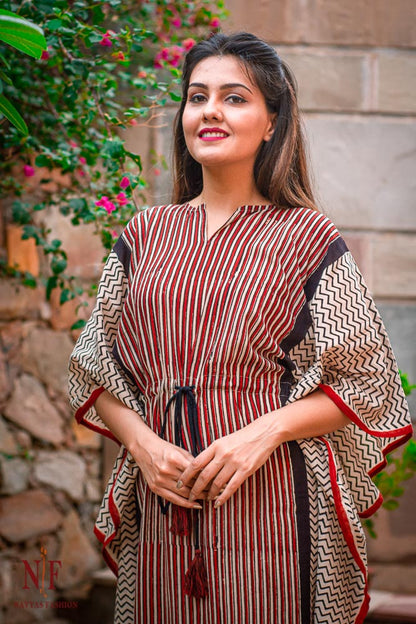 BAGRU BLOCK PRINTED COTTON KAFTAN DRESS-NVK29