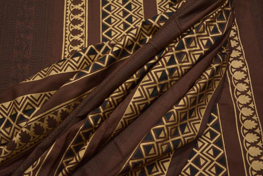 BROWN AND GOLDEN PRINTED GLACE COTTON FABRIC-HF3112