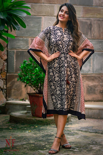 BAGRU PRINT COTTON KAFTAN DRESS-NVK74