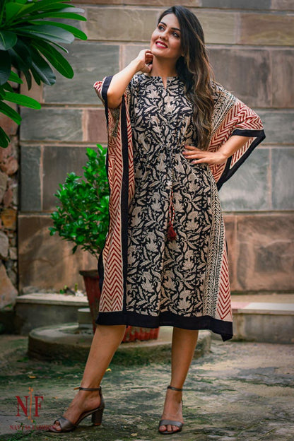 BAGRU PRINT COTTON KAFTAN DRESS-NVK74