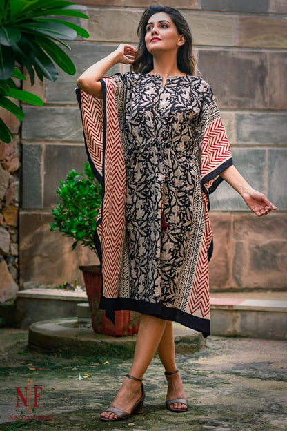 BAGRU PRINT COTTON KAFTAN DRESS-NVK74