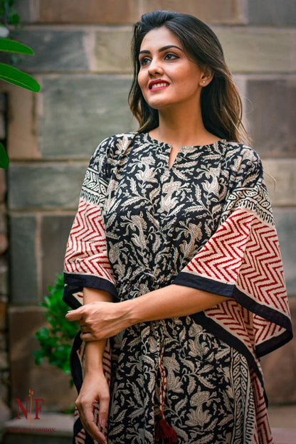BAGRU PRINT COTTON KAFTAN DRESS-NVK74