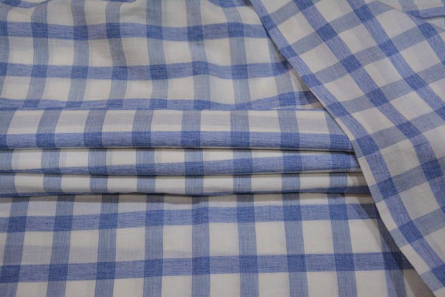 WHITE AND BLUE CHECKS KHARI COTTON FABRIC