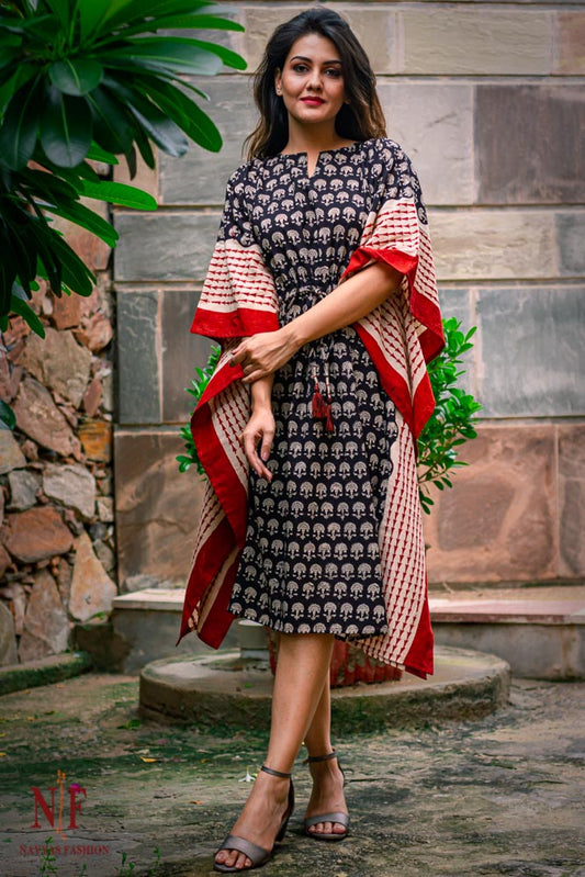 BAGRU BLACK COTTON KAFTAN DRESS-NVK89