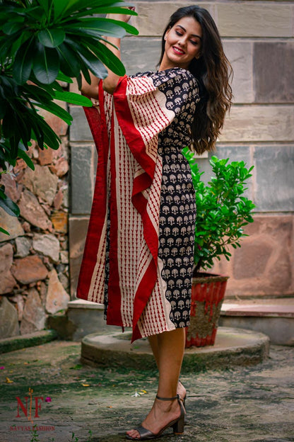 BAGRU BLACK COTTON KAFTAN DRESS-NVK89