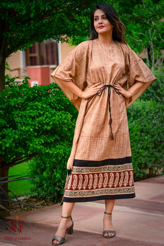 BRUSH PAINT COTTON KAFTAN DRESS-NVK90