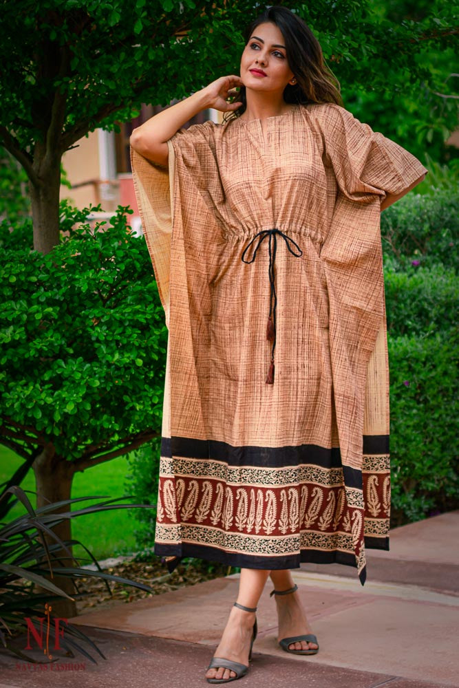 BRUSH PAINT COTTON KAFTAN DRESS-NVK90